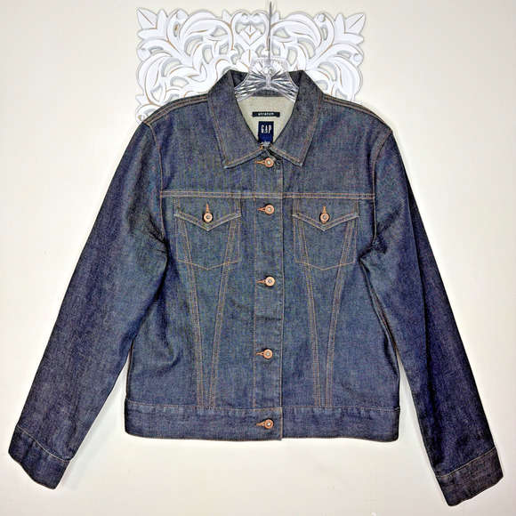 GAP Jackets & Blazers - GAP Denim Stretch Jacket Women's size LARGE Made in Hong Kong Dark Wash Blue